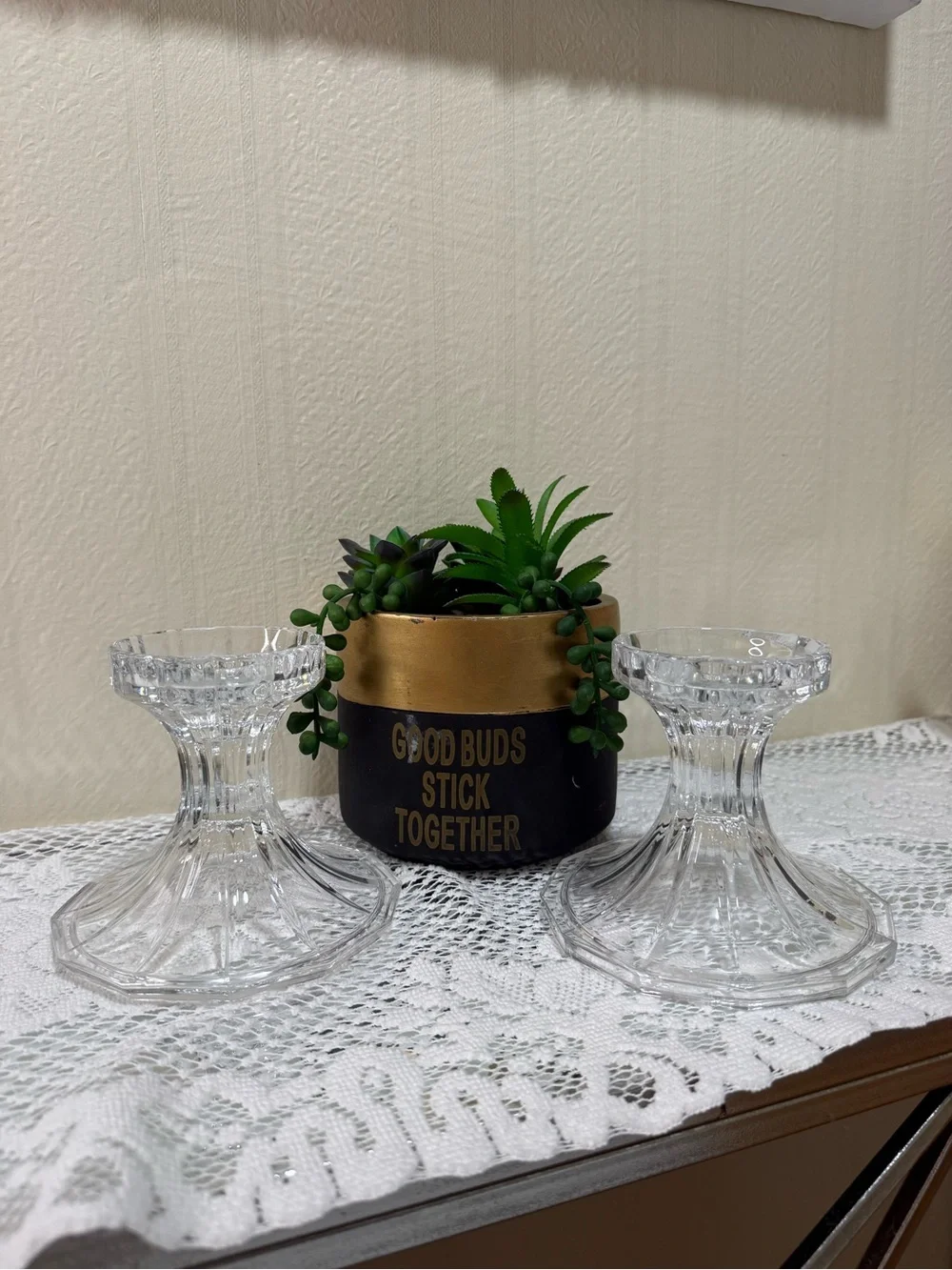 ST GEORGE | TOWLE 24% Fine Lead  Two Crystal Hurricane Lamp Pedestal Base